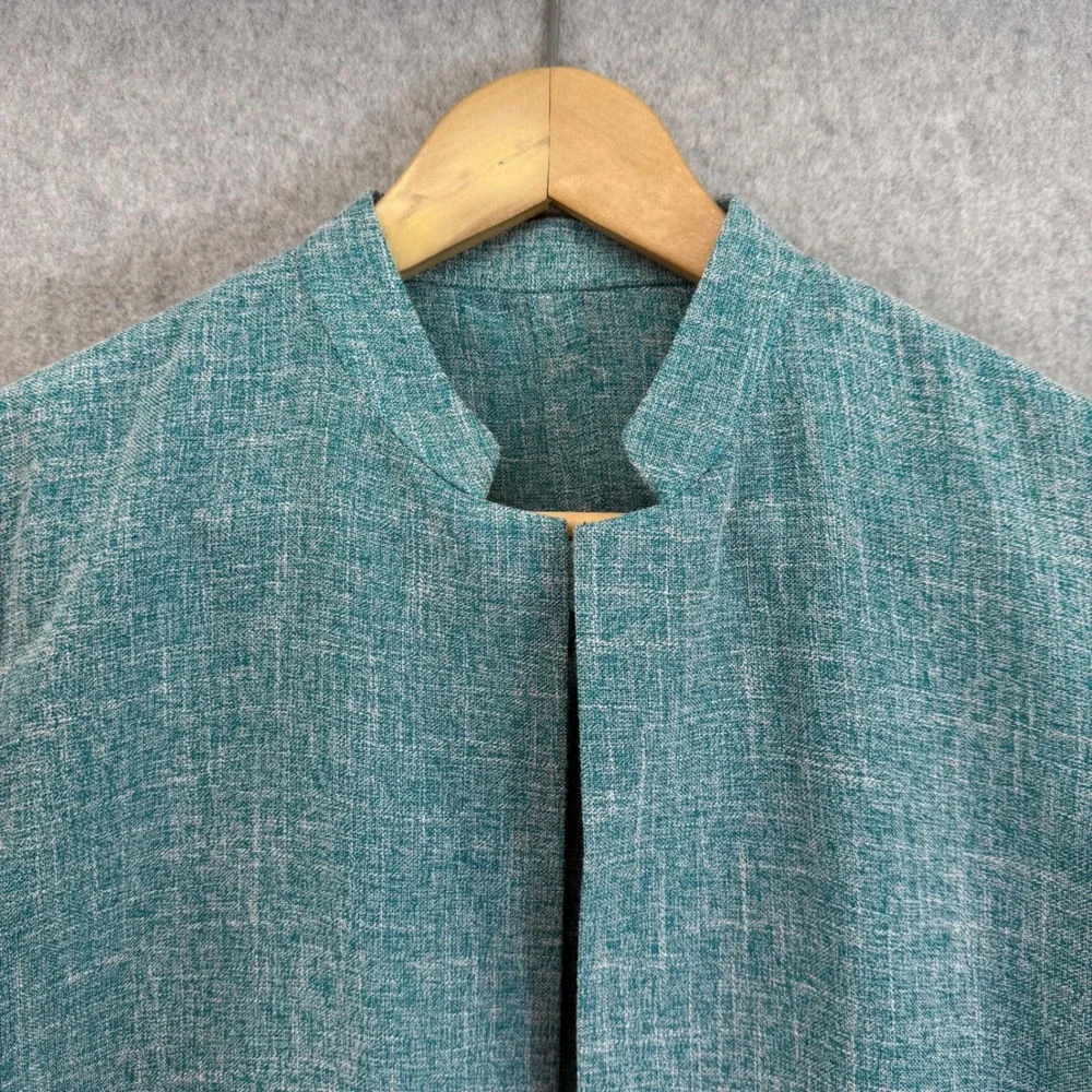 Signature Collection by Fridaze Linen Blend Open Front Jacket Topper Teal Blue M